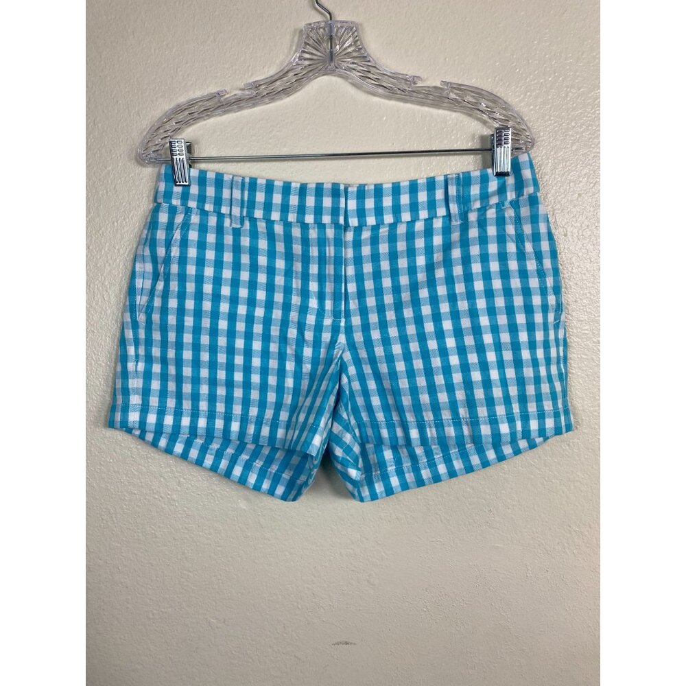 J. Crew Blue White Gingham Womens Shorts Size 6 Vacation Coastal Beach Picnic